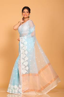Orzanga stripe embroidery saree (green) 3