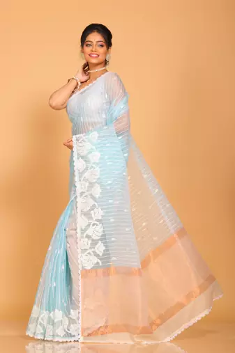 Orzanga stripe embroidery saree (green)