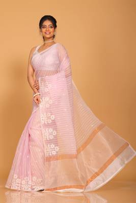 Orzanga stripe embroidery saree (light purple) 3