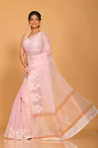 Orzanga stripe embroidery saree (light purple)