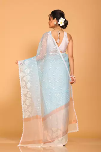 Orzanga stripe embroidery saree (green)