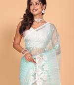 Orzanga stripe embroidery saree (sky blue)