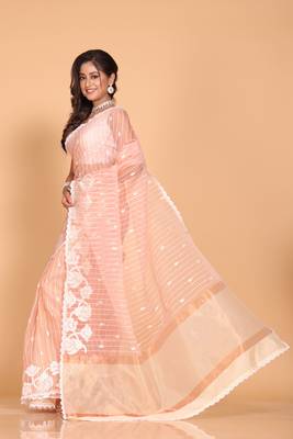 Orzanga stripe embroidery saree (peach) 3