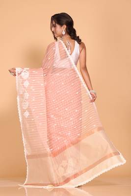 Orzanga stripe embroidery saree (peach) 4