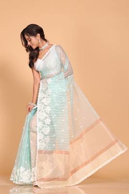 Orzanga stripe embroidery saree (sky blue) 3