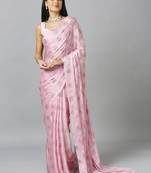 Baby Pink Chiffon Resham Embroidery Party Wear Designer Saree