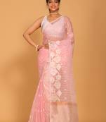 Orzanga stripe embroidery saree (pink)