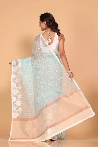 Orzanga stripe embroidery saree (sky blue)