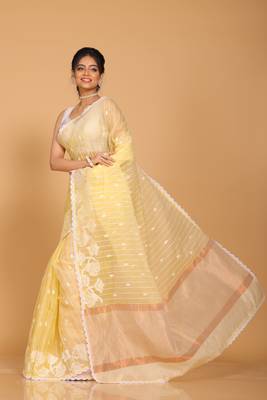 Orzanga stripe embroidery saree (yellow) 3