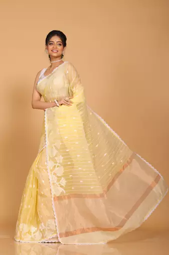 Orzanga stripe embroidery saree (yellow)