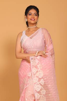 Orzanga stripe embroidery saree (pink) 2