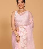 Orzanga stripe embroidery saree (light pink)