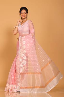 Orzanga stripe embroidery saree (pink) 3
