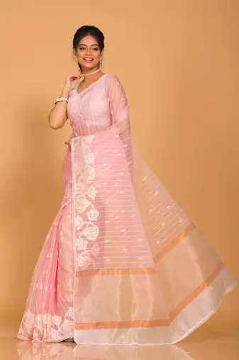 Orzanga stripe embroidery saree (pink)
