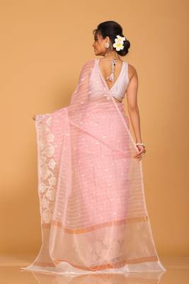 Orzanga stripe embroidery saree (pink) 4