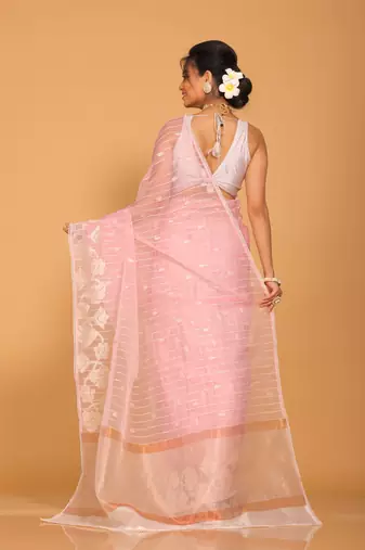 Orzanga stripe embroidery saree (pink)