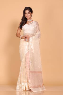 Orzanga stripe embroidery saree (beige) 1