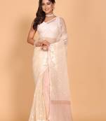 Orzanga stripe embroidery saree (beige)