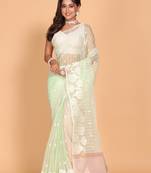 Orzanga stripe embroidery saree (green)