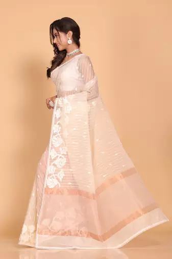 Orzanga stripe embroidery saree (beige)