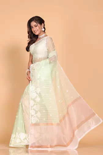 Orzanga stripe embroidery saree (green)