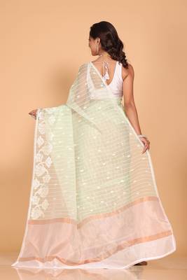 Orzanga stripe embroidery saree (green) 4