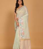 Cotton kota stripe embroidery saree(sea green)