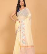 Cotton kota stripe embroidery saree(yellow)