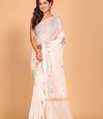 Cotton kota stripe embroidery saree (light yellow)