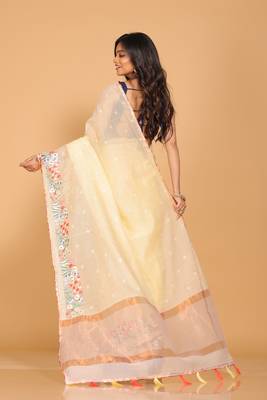 Cotton kota stripe embroidery saree(yellow) 4