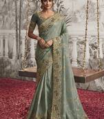 Sea Green Viscose Resham Embroidery Party Wear Designer Saree