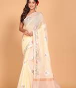 Cotton kota stripe embroidery saree (yellow)