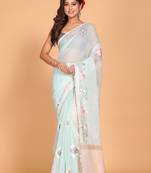 Cotton kota stripe embroidery saree (sea green)
