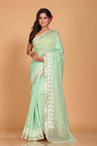 Cotton chendari embroidery saree (green)
