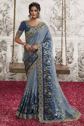 Multicolor Viscose Resham Embroidery Party Wear Designer Saree