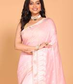 Cotton chendari embroidery saree (pink)