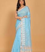 Cotton chendari embroidery saree (blue)