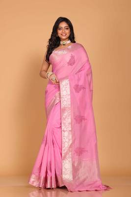 Cotton chendari embroidery saree (pink) 1