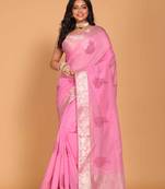Cotton chendari embroidery saree (pink)