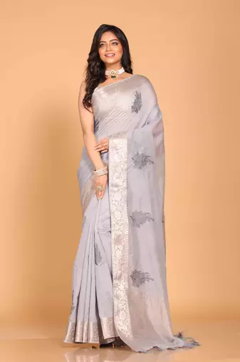 Cotton chendari embroidery saree (grey)
