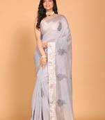 Cotton chendari embroidery saree (grey)