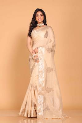 Cotton chendari embroidery saree (beige) 1