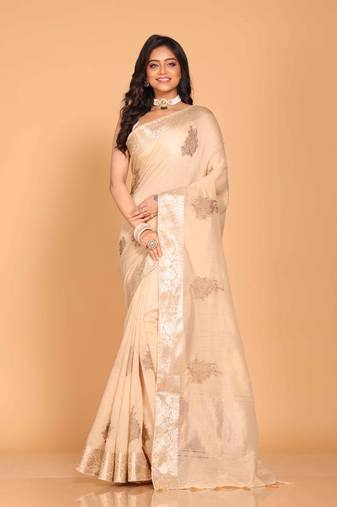 Cotton chendari embroidery saree (beige)