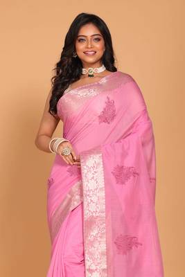 Cotton chendari embroidery saree (pink) 2