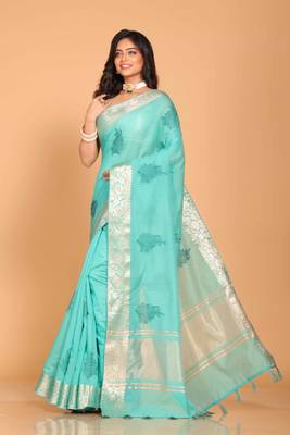 Cotton chendari embroidery saree (light green) 3