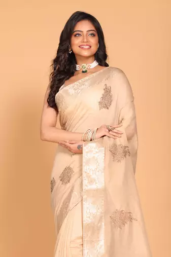 Cotton chendari embroidery saree (beige)