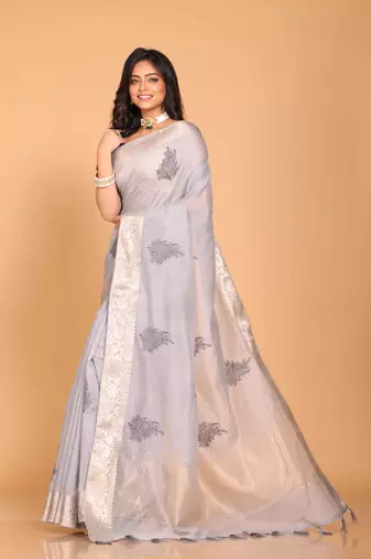 Cotton chendari embroidery saree (grey)