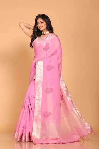 Cotton chendari embroidery saree (pink)