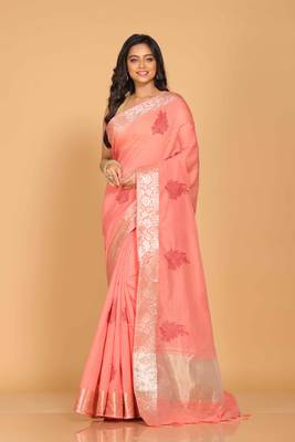 Cotton chendari embroidery saree (peach) 2