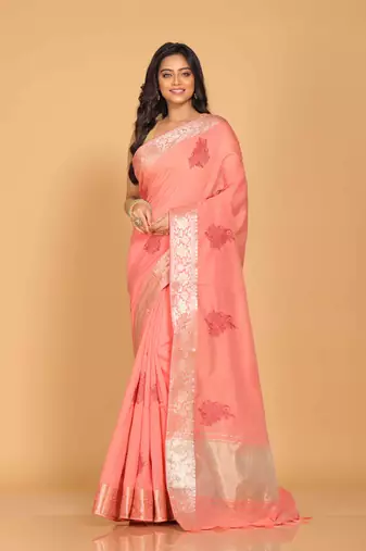 Cotton chendari embroidery saree (peach)